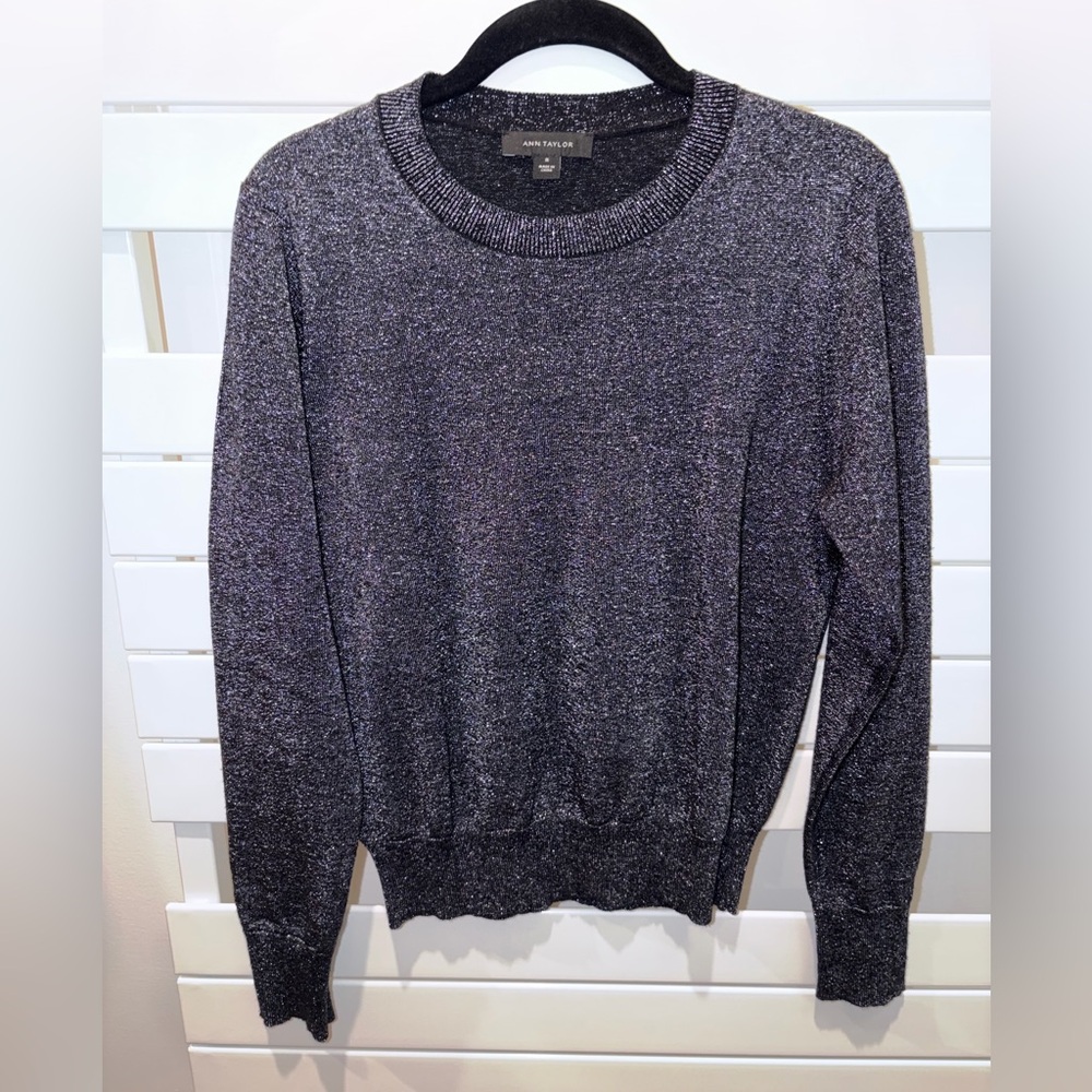 Ann Taylor Charcoal Metallic Knit Top, medium